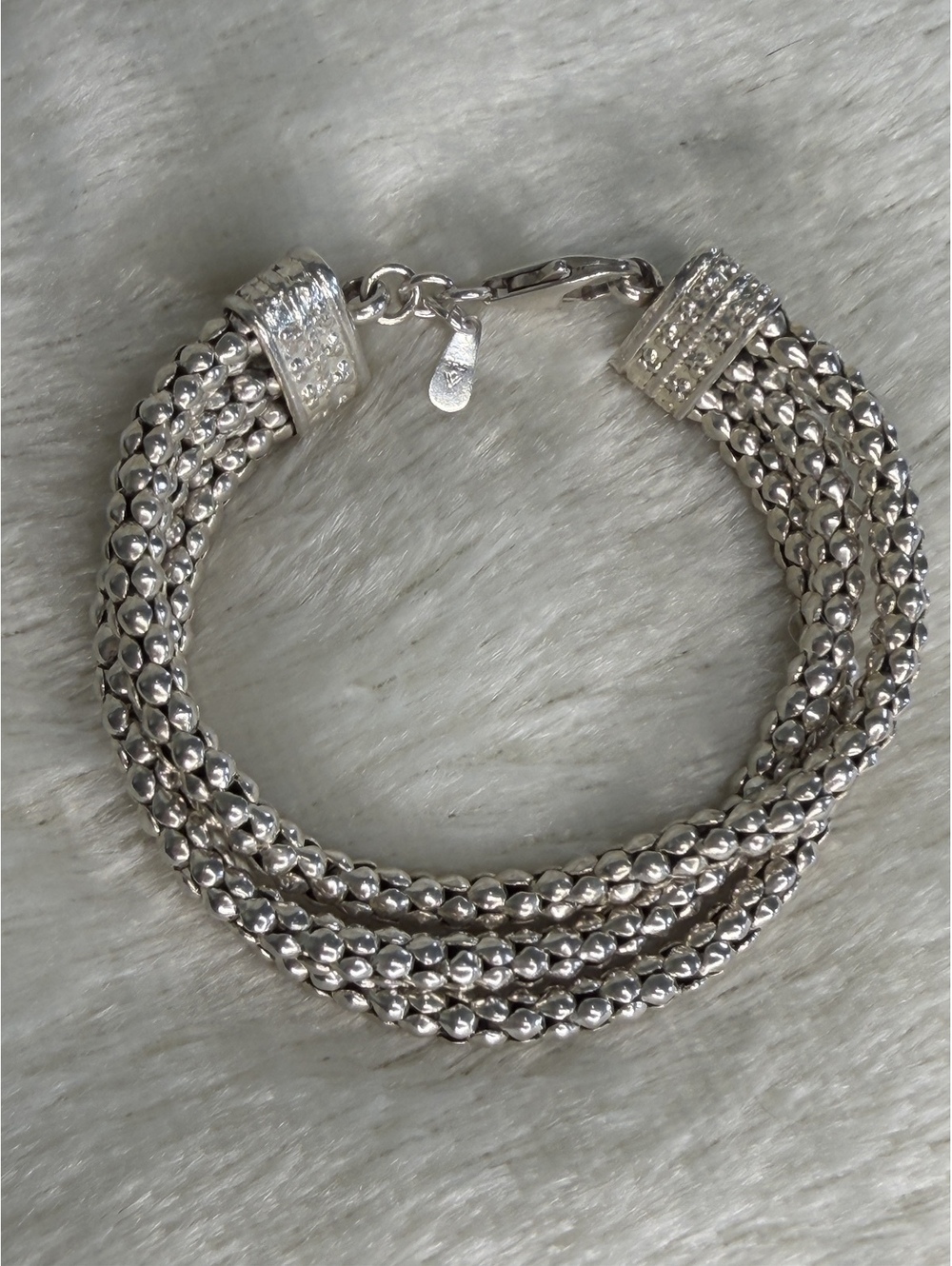 Silpada 3- Strand Sterling Silver Popcorn Bracelet B1210 Heavy! - Picture 5 of 7